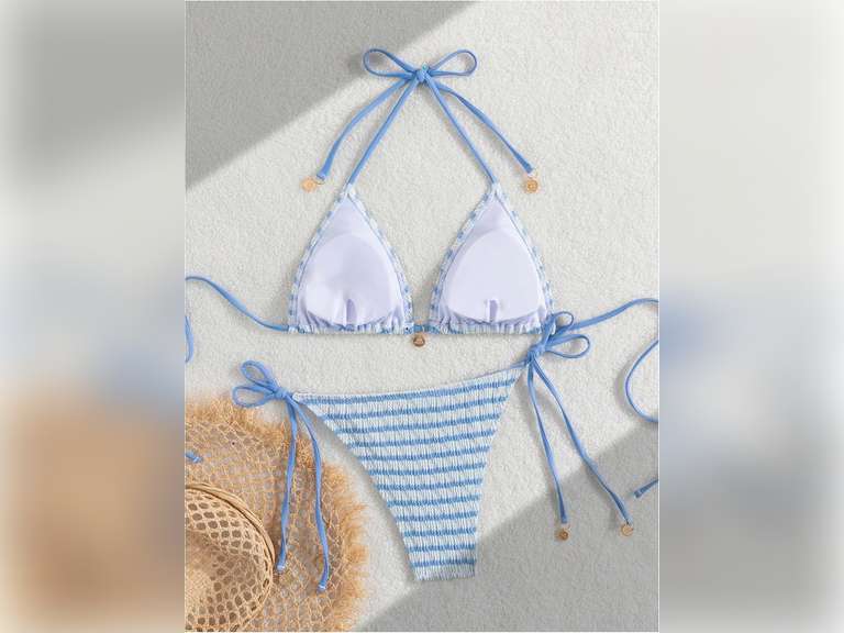 MakeMeChic Women's Halter Triangle Thong Bikini Sets High Cut Swimsuit Bathing Suit Swimwear, XS 26