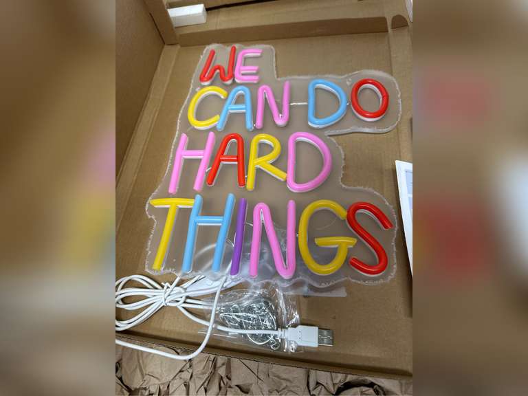 We Can Do Hard Things Neon Sign, Motivational Neon Light USB Dimmable LED Sign, for Inspirational Classroom Office Library Neon Light Kids Wall Art Bedroom Birthday Party Classroom Backdrop Sign 33