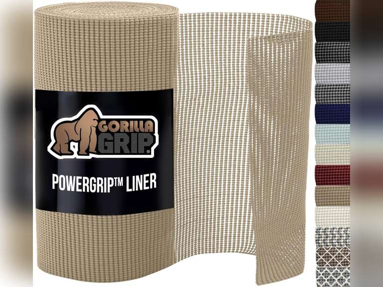 GORILLA GRIP powerGRIP Drawer Shelf and Cabinet Liner, Thick Strong Hold, Non-Adhesive Liners Protect Kitchen Cabinets and Cupboard, Bathroom Drawers, Easy Install, Breathable Mat, 20" x30', Beige 69