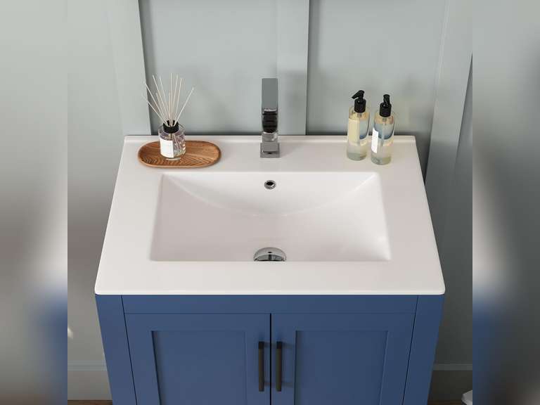 (Similar model) DeerValley DV-1V0096 Vanity Top Sink 24" Modern White Bathroom Vanity Top Rectangular Ceramic Sink with Single Faucet Hole 75