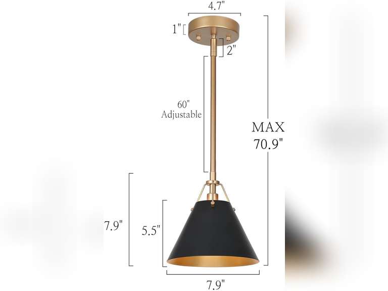 KSANA Modern Black Gold Pendant Light, 1-Light Farmhouse Pendant Lighting for Kitchen Island, Dining Room, Hallway, Foyer and Bedroom 80