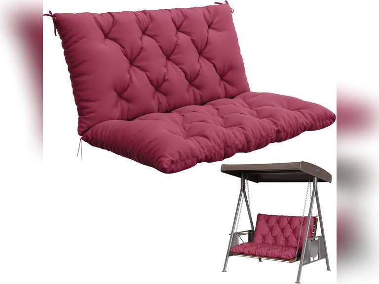 Porch Swing Cushion with Backrest,Waterproof Bench Cushion for Outdoor Furniture,2-3 Seater Replacement Thickened 5 in swing cushion,with Ties,Patio,Outdoor,Backyard and Garden (Fuchsiared,40x40 in) 47