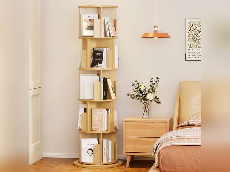 (Similar model). MXV Rotating Bookshelf, Display 5-Tier Floor Standing Rotating Bookcase, Storage Rack Multi-Functional Bookshelf Organizer for Bedroom, Study Room and Living Room 90