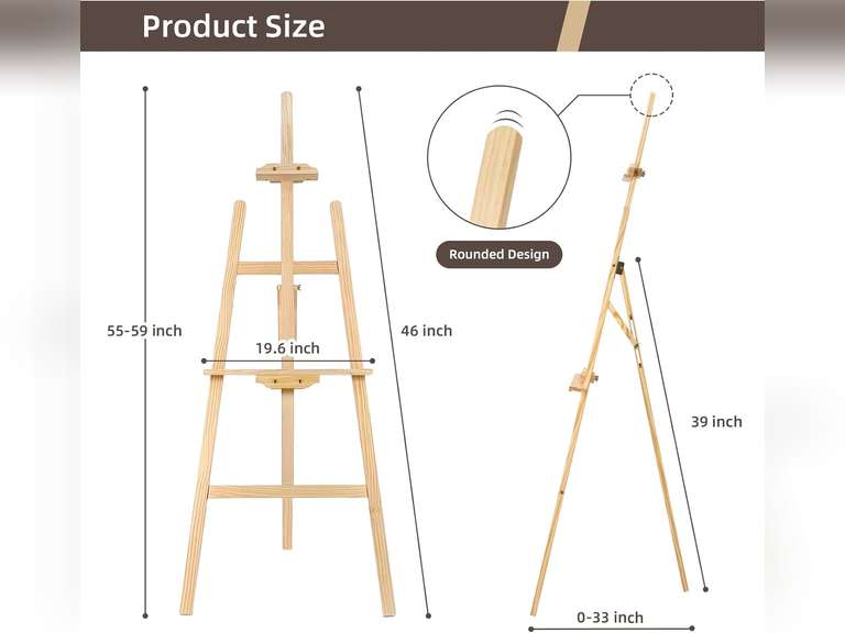 Adjustable Wooden Painting Easel, Art Easel Stand Hold up to 48', Painting Canvas for Wedding Sign and Poster, Drawing for Adults, Begginners and Students 36