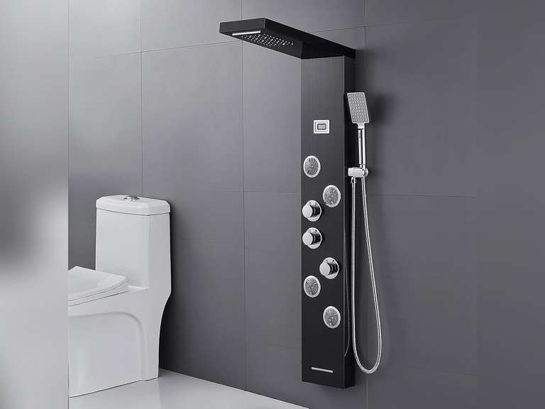 MENATT LED Shower Panels Tower System, SUS304 Stainless Steel Bathroom Shower Panel System with 4 Body Jets, Rainfall, Waterfall, Handheld Shower, Tub Faucet (Black) 210