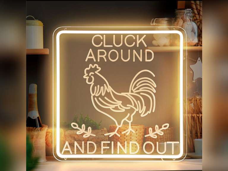 Funny Cluck Around and Find Out Large Neon Sign Dimmable,Rooster Decor 16 X 1... 40