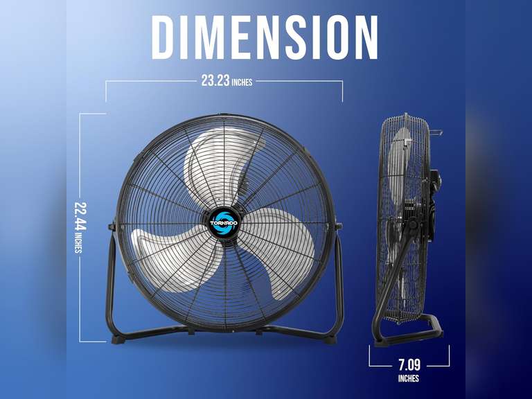 Tornado 20 Inch High Velocity Metal Floor Fan, 3-Speed Powerful Cooling for Industrial, Commercial, and Home Spaces, 120 Tilt, 6.0 FT Cord - UL safety Listed, Black 137