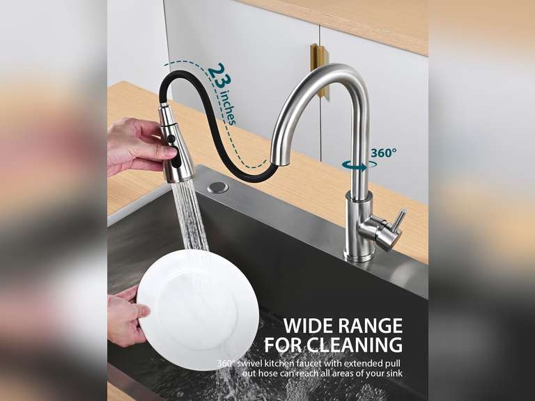 Kitchen Faucet with Pull Down Sprayer, Brushed Nickel High Arc Single Handle Kitchen Sink Faucet, Stainless Steel Modern RV Faucets, llaves para fregaderos de cocina 40