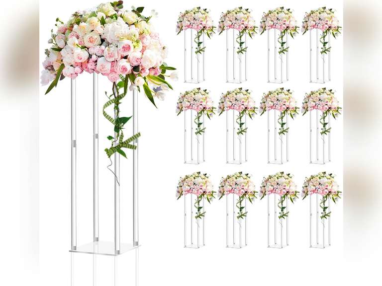 Geetery 12 Pieces Tall Acrylic Vase Wedding Centerpieces Clear Flower Stand Column Geometric Floral Vase Elegant Display Holder for Birthday Party Wedding Table Decorations (20 Inch) 140