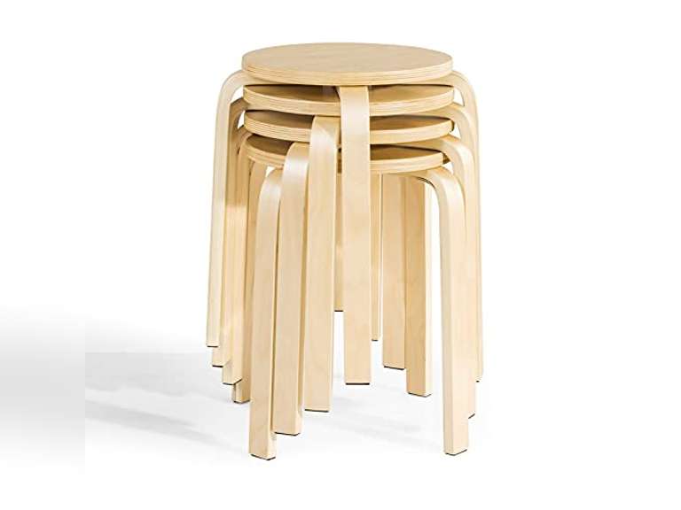 POWERSTONE Stacking Stools Set of 4, Portable Bentwood Nesting Stools, 18 Inch School Chairs Flexible Seating for Students Adults Classroom Elementary Home Kitchen Dining Room Use Natural 75