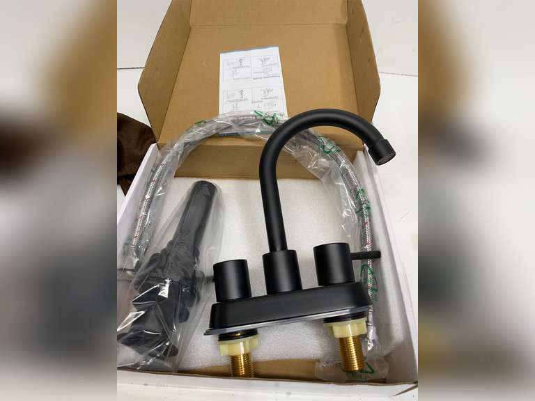 Herogo 2-Handle Centerset Bathroom Faucet Matte Black, Stainless Steel Vanity Sink Faucet 2-3 Hole with Drain Assembly, 360 Swivel Spout and Supply Hose for Farmhouse RV 24