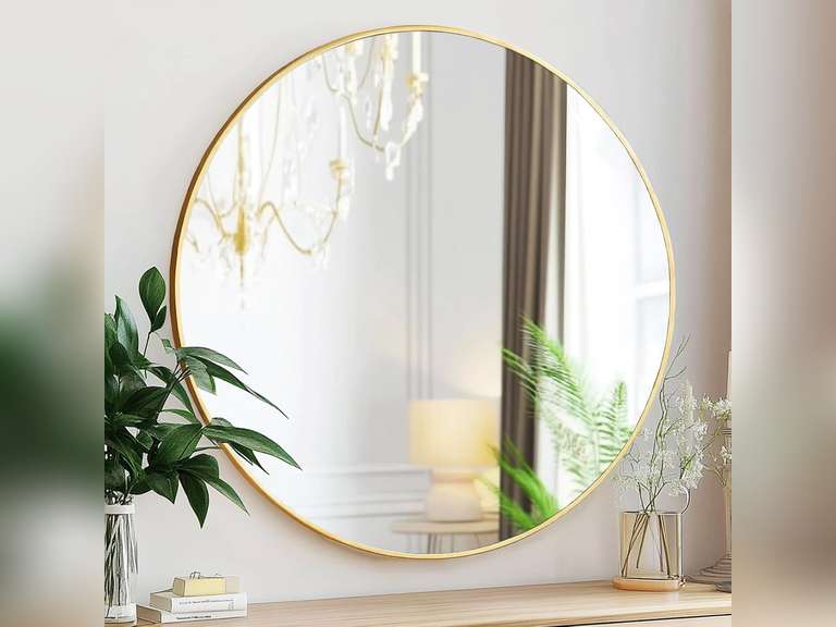 Gold Round Mirror, 24 inch Circle Mirror, Gold Metal Frame Bathroom Mirrors, Round Wall Mounted Mirrors for Bathroom, Hallway, Living Room, Bedroom. 37