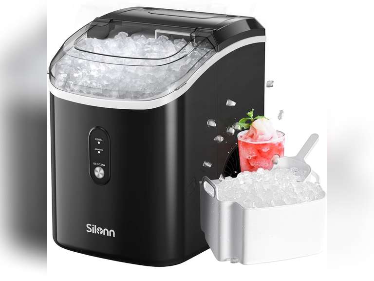 Nugget Ice Maker Countertop, Silonn Chewable Pellet Ice Machine with Self-Cleanin Function, 33lbs/24H Portable Ice Makers for Home Kitchen Officce, Black 188