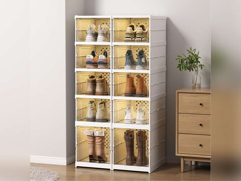 6 Tiers Stackable Shoe Storage Organizer bins open front, Space Saving Shoe Rack Holder Boxes,Moving Cabinet Bins Sturdy, Clear 30