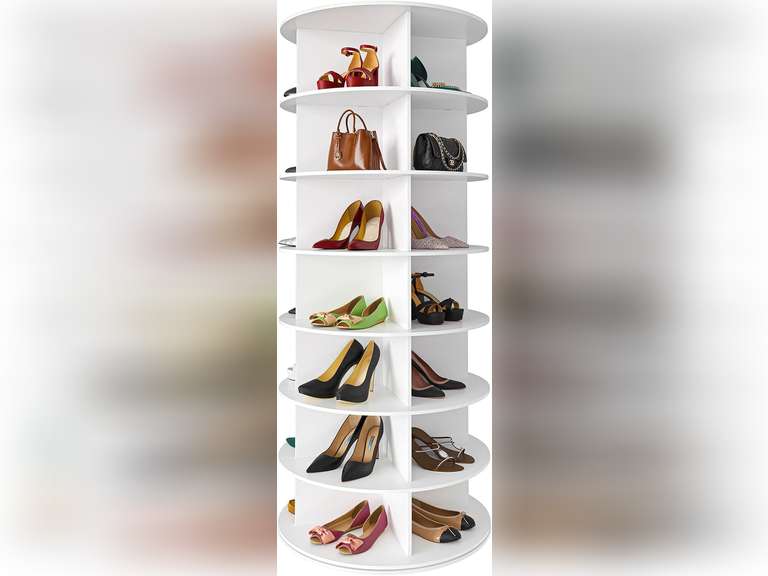 SpaceAid 7 Tier Rotating Shoe Rack Tower, Spinning Shoe Display Lazy Susan, Revolving 360 Shoe Rack Storage Round Carousel, Vertical Handbag Rotate Shoes Closet Organization (7-Tier White) 131
