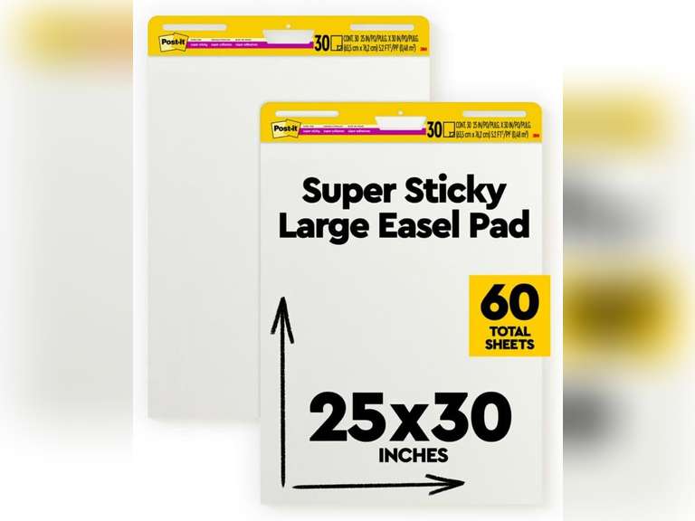Post-it Super Sticky Easel Pad 25 in x 30 in White 30 Sheets/Pad 2 Pad/Pack Large White Premium Self Stick Flip Chart Paper Super Sticking Power (559) 49
