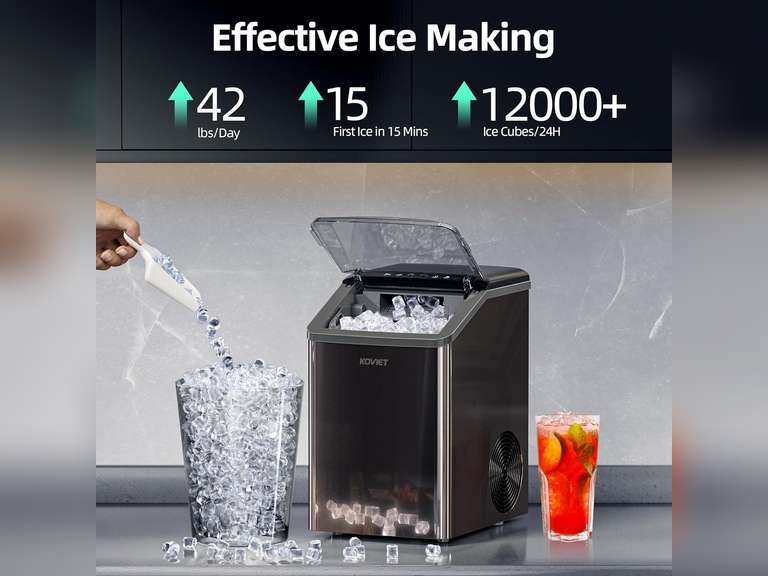 Nugget Ice Makers Countertop, Soft Pebble Ice Machine, Chewable Crushed Pellet Ice 42lbs/Day, Self-Cleaning Drainpipe Ice Maker for Party, Home, Kitchen, Bar, Office, Black 252