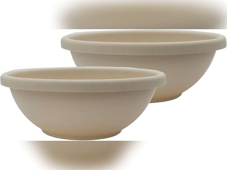 The HC Companies 15.5 Inch Garden Bowl Planter - Shallow Plant Pot with Drainage Plug for Indoor Outdoor Flowers, Herbs, Cottage Stone (2 Pack) 31