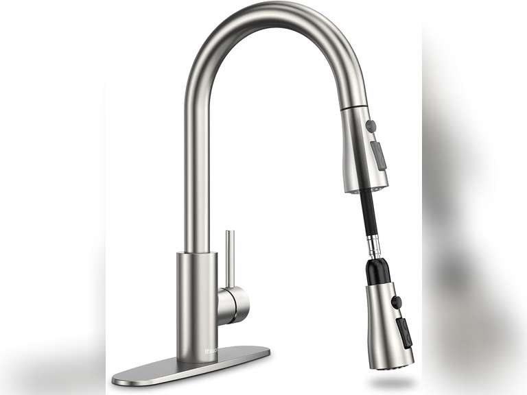 Kitchen Faucets, Kitchen Faucet with Pull Down Sprayer, High Arc Single Handle Kitchen Sink Faucet with Water Lines, Brushed Nickel Kitchen Faucet with Sprayer, RV Sink faucets 40