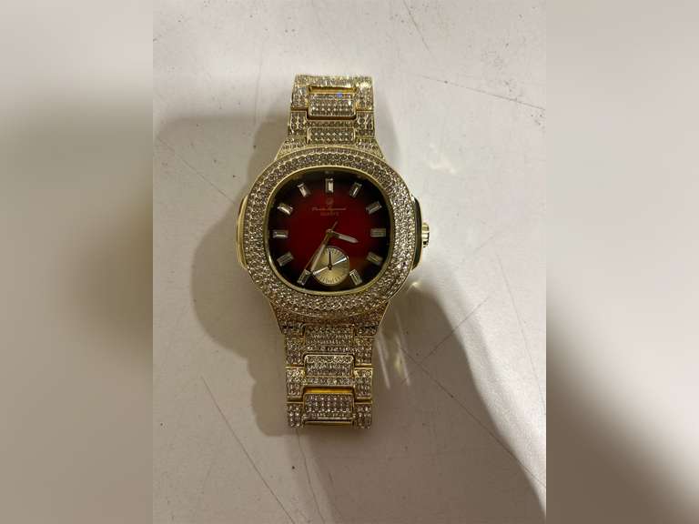 Charles Raymond Blinged Out Oblong Case Metal Mens Watch with Blinged Out Bracelet Set - 8475BM 30