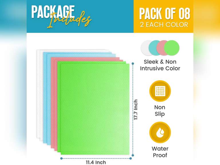 Refrigerator Liners for Shelves (8 Pack) by Linda s Essentials - Non-Adhesive Shelf or Drawer Liner, BPA-Free Fridge Mats for Kitchen & Cabinets, Easy to Clean, Ideal Household Essentials(Multi Color) 10