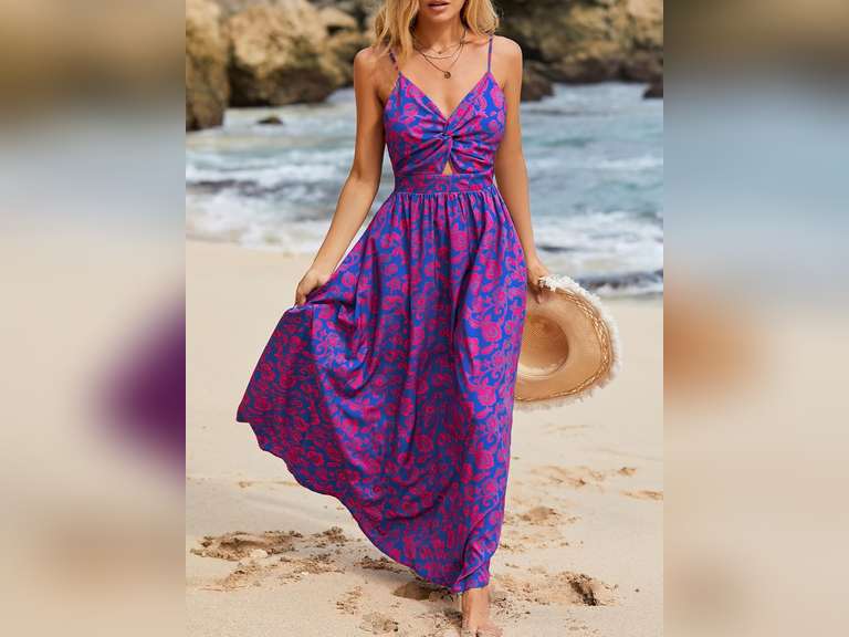 CUPSHE Women's Maxi Dress Floral Print Twisted V Neck Sleeveless Long Dress Summer Casual Dress size M 48