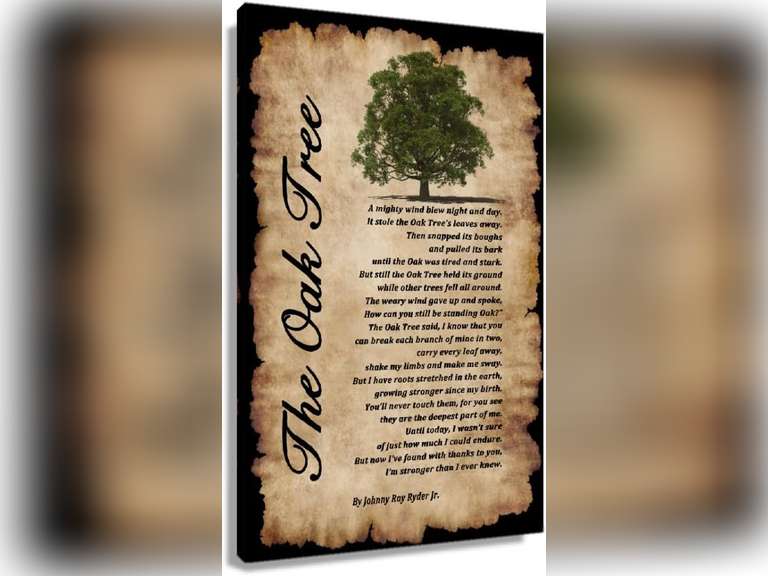 The Oak Tree Poem Wall Art Vintage Johnny Ray Ryder Jr. Inspirational Quotes Poster Living Room Canva Photos Artwork Canvas Paintings Picture Decor Bathroom Wall Prints for Bedroom (23.5*15.9inch) 25