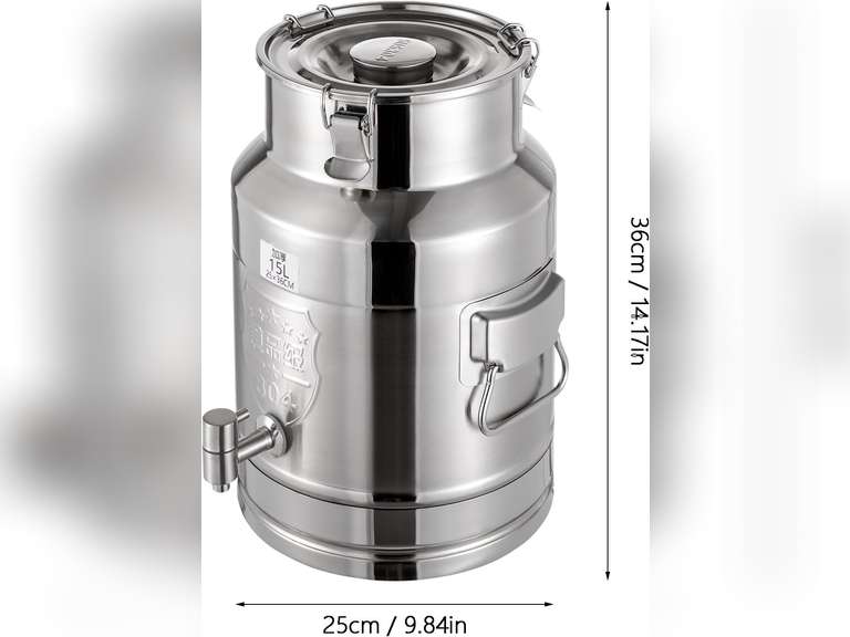 15L/3.96Gallon Milk Can with Faucet, Heavy Duty Milk Jug Milk Bucket Transport Container Wine Pail Bucket Bottle Stainless Steel with Sealed Lid for Milk and Wine Liquid Storage 66