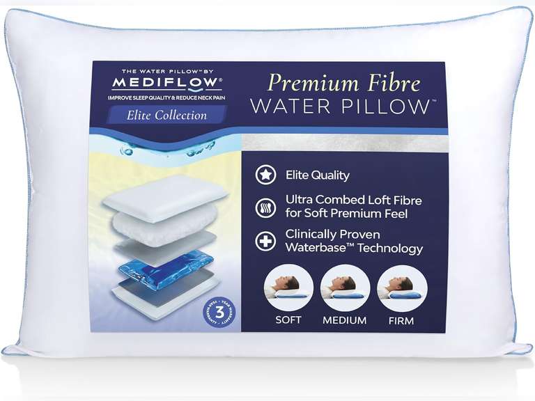 Water Pillow - Elite Collection, Fiber Pillow. Orthopedic Pillow for Neck Pain Relief, Adjustable Water Pillow for Sleeping. (Single Pillow), White 92