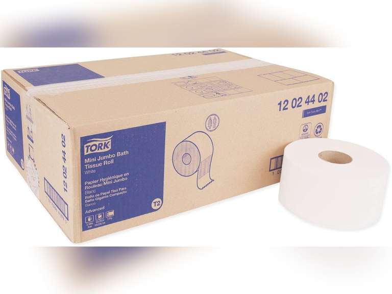 Tork 12024402 Mini Jumbo Bath Tissue Roll, 2-Ply, White 59