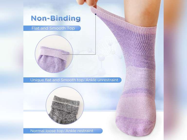 Bulinlulu Bamboo Viscose Diabetic Socks for Women&Men,6 Pairs Non Binding Diabetic Ankle Socks,Wide Socks Size 6-9 9-11 18