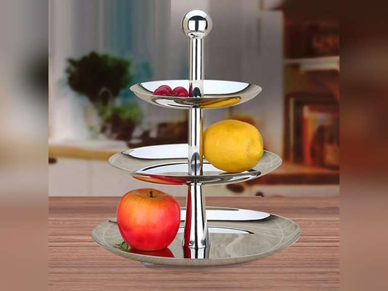 Stainless Steel Tiered Tray Stand, Large Capacity Multi Functional Cupcake Tower, Cake Pop Fruit Pastry 3 Tier Serving Tray for Home Parties Bars Silver (Stainless Steel 2) 34