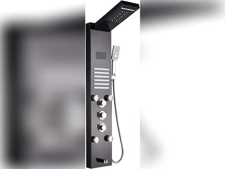 LED Shower Panel Tower System Digital Display Shower Column Stainless Steel Shower Panel System, Shower System with Shower Head, Handheld Shower Body JetsTub Spout,Gold (Black) 579