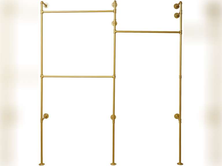 Floor Stand Garment Rack,3 Shelves Clothes Organizer,Wall Mount Clothes Display Holder 74.01" Iron Closet Storage (Gold) 98
