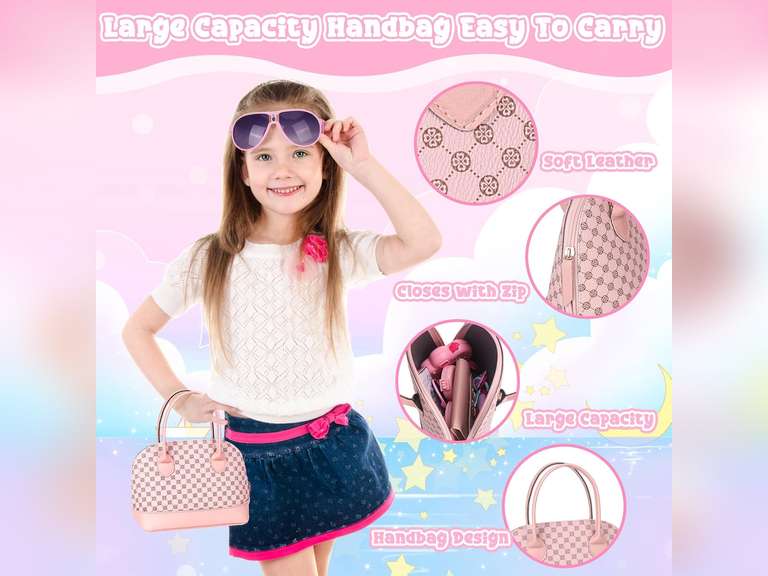 Toddler Play Purse for Little Girls, 35PCS Kids Purse with Pretend Play Princess Toys Includes Handbag, Camera, Phone, Wallet, Key, Kids Purse Birthday Gift for Girls Toddler Age 3 4 5 6+ 15