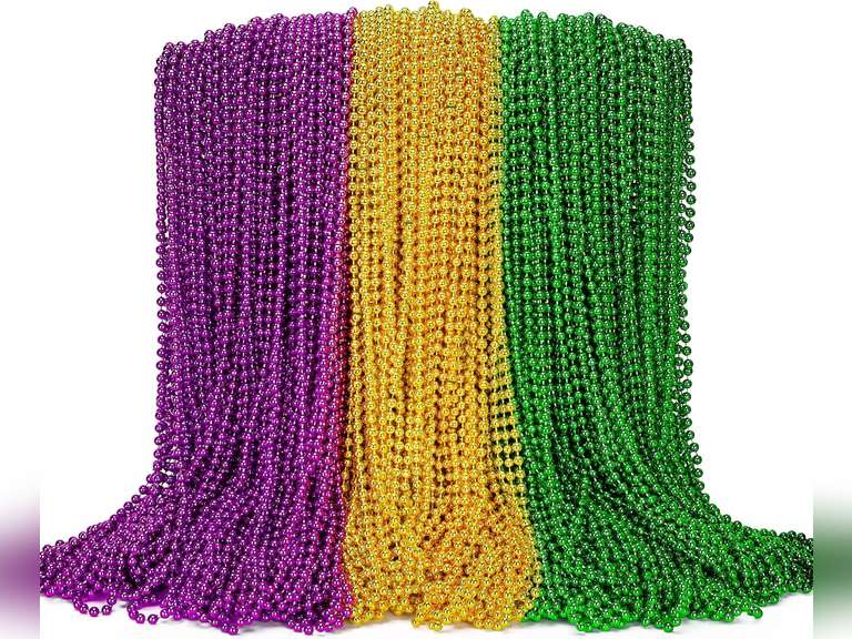 100PCS Mardi Gras Beads, Green Purple Gold Metallic Mardi Gras Beads Necklaces Accessories Bulk, Mardi Gras Carnival Beads Necklace Accessories for Parade Throws Party Decorations Supplies Favors(2 colors) 19