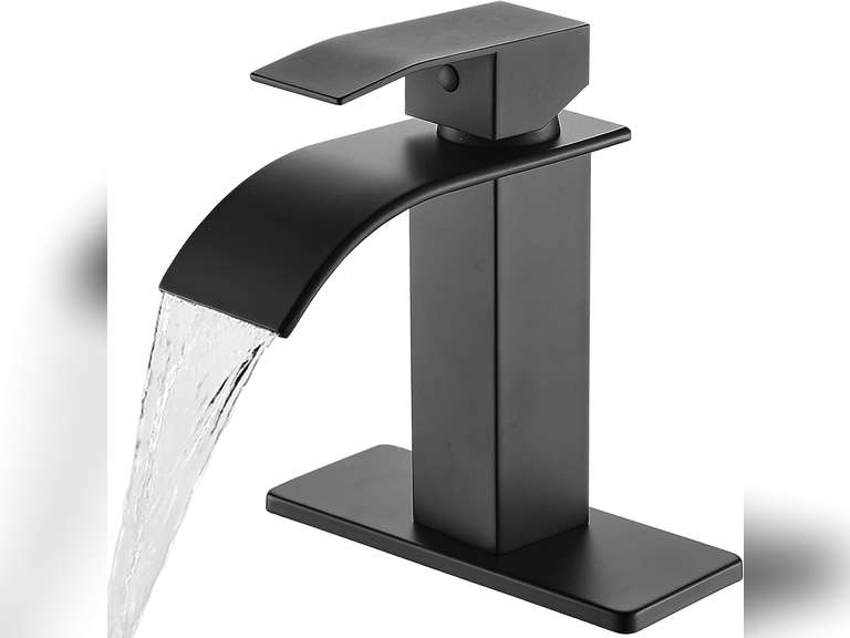 Bathroom Faucet Matte Black Modern Waterfall Bathroom Sink Faucet with Single Handle Suitable for 1 or 3 Holes,Supply Deck Plate and Hose 23
