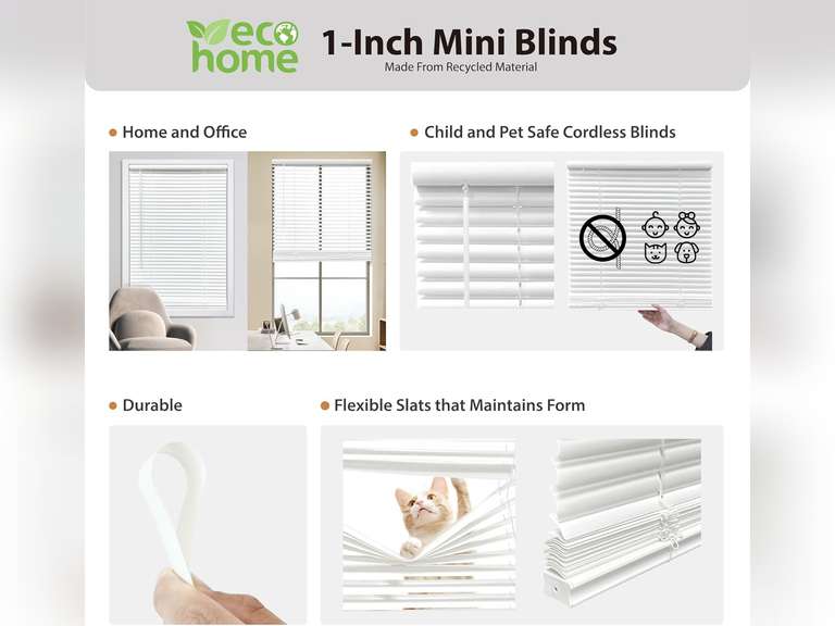 DEZ FURNISHINGS Cordless 1" Mini Blind, Room Darkening, 29" W x 48" H, Pearl White 16