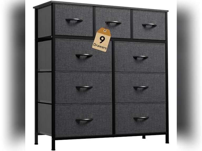 (Similar)9 Drawers Dresser for Bedroom, Fabric Storage Tower for Living Room, Entryway - Sturdy Steel Frame, Wooden Top & Easy Pull Fabric Bins 55