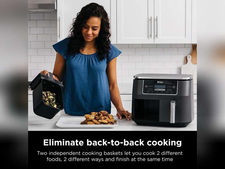 Ninja DZ201 Foodi 8 Quart 6-in-1 DualZone 2-Basket Air Fryer with 2 Independent Frying Baskets, Match Cook & Smart Finish to Roast, Broil, Dehydrate & More for Quick, Easy Meals, Grey 199