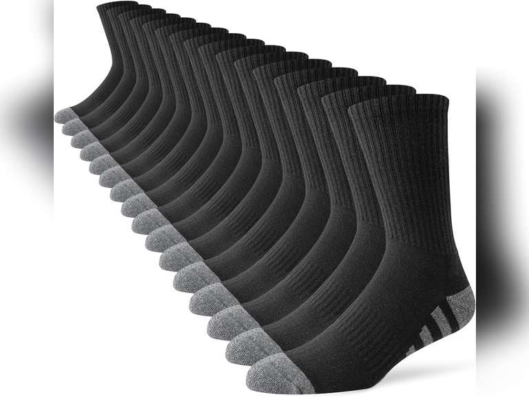 JOYN E 8 Pairs Mens Crew Work Cushion Socks Long Athletic Running Socks Workout Breathable Socks,Black,Sock Size:10-13, Black(8 Pairs), Large 26