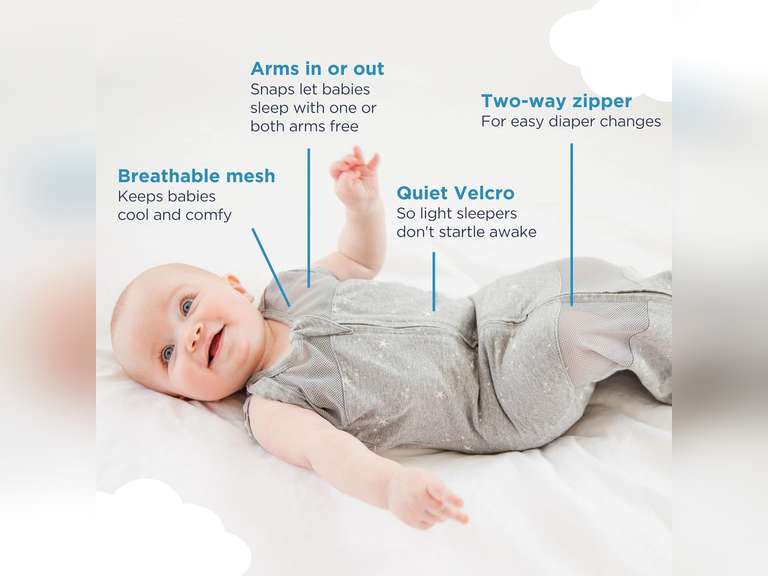 Happiest Baby Sleepea 5-Second Swaddle - 100% Organic Cotton Baby Swaddle Blanket - Doctor Designed Promotes Healthy Hip Development (Ivory Planets, Small) 30