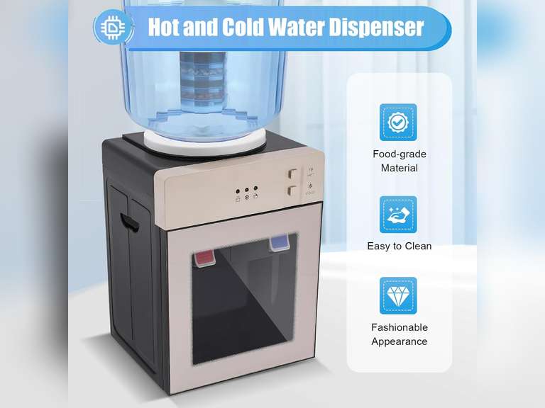 Hot and Cold Water Dispenser, 3/5 Gallon Top Loading Water Cooler, Electric Water Cooler Dispenser, Countertop Water Dispenser for Home Office Dormitory Use, 110V 550W 66
