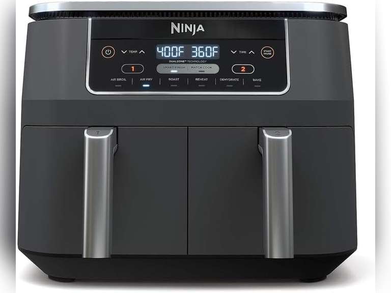 Ninja DZ201 Foodi 8 Quart 6-in-1 DualZone 2-Basket Air Fryer with 2 Independent Frying Baskets, Match Cook & Smart Finish to Roast, Broil, Dehydrate & More for Quick, Easy Meals, Grey 199