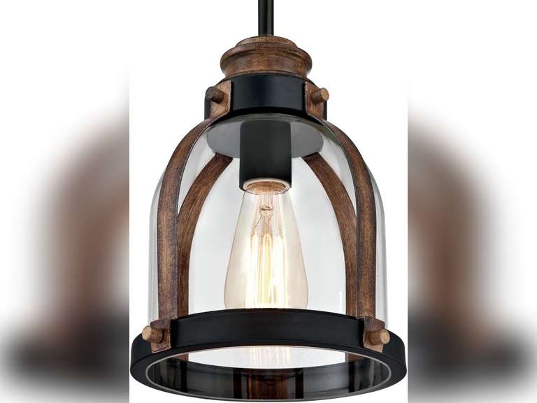 Westinghouse 6356300 One-Light Indoor Mini Pendant, Oil Rubbed Bronze Finish with Barnwood Accents and Clear Seeded Glass 96