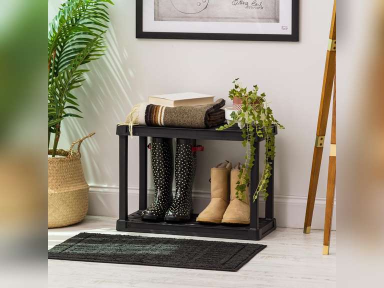 IRIS USA 2-Shelf Heavy Duty Plastic Storage Shelves, 80lb Capacity, 17"H x 24"W x 12"D, Medium Modular Shelving Unit Storage Organizer for Garage, Home, Bathroom & Laundry, Storage Rack - Black 25