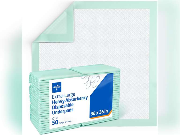 Medline Industries MSC282070LB Protection Plus Polymer Underpads, Super Absorbency, 36-Inch X 36-Inch, Green (Pack of 50) 45