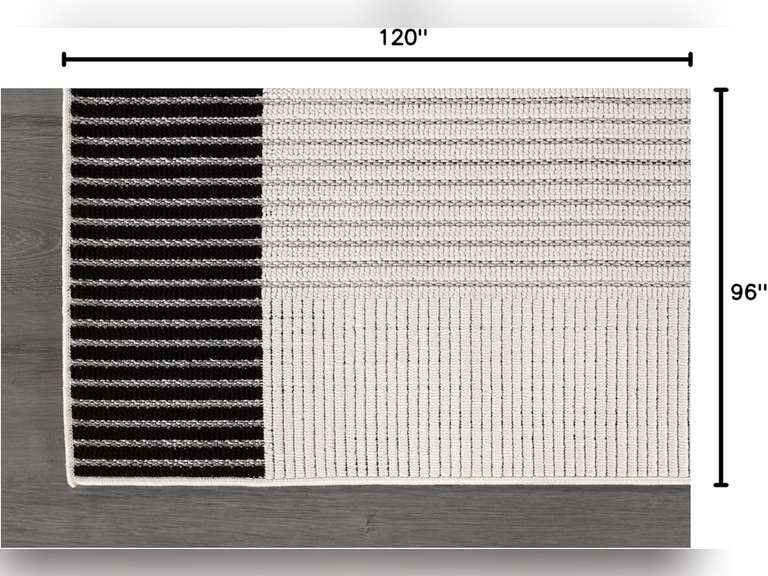 Modern Micro Loop Indoor Area Rugs for Living Room Bedroom Kitchen Geometric Striped Black-White 8x10 Luxury Durable Low and High Pile Non-Shedding Stain Resistant Soft Area Carpet 6*9 190