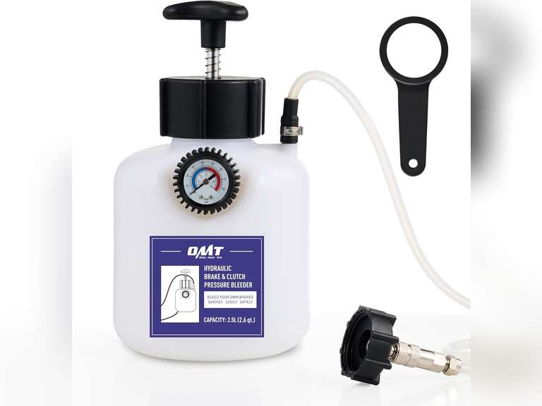 Orion Motor Tech Brake Bleeder Kit, One Person 2.5L Brake Fluid Extractor Compatible with Ford VW BMW More, Brake Pressure Bleeder with 2.6qt Bottle Vacuum Gauge Hose Cap Wrench & European Adapter 50