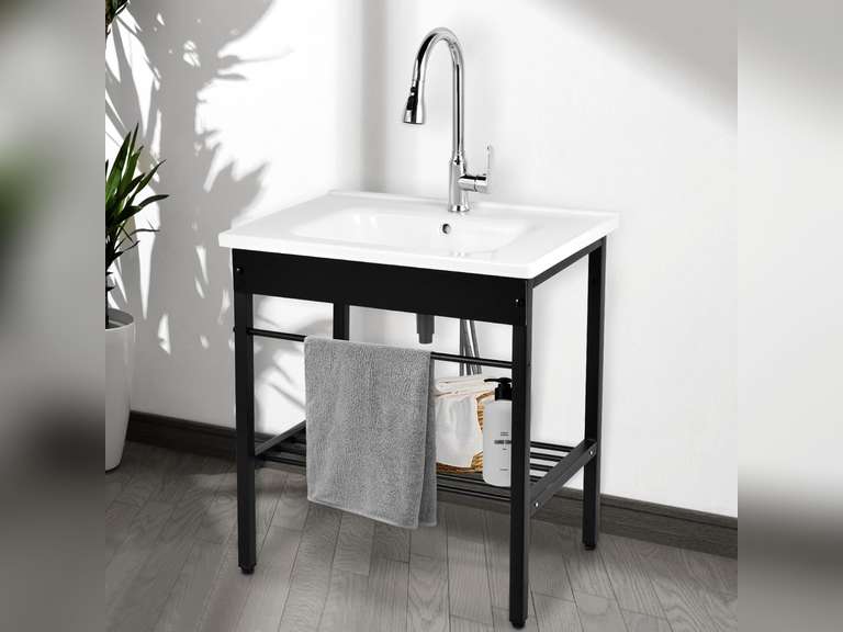 (Similar)Laundry Room Sink,28 18.5 32 Ceramic Utility Sink,Freestanding Sink With Cold And Hot Water Faucet, Hoses And Drain Kit For Laundry Room,Basement,Outdoor And Indoor 160